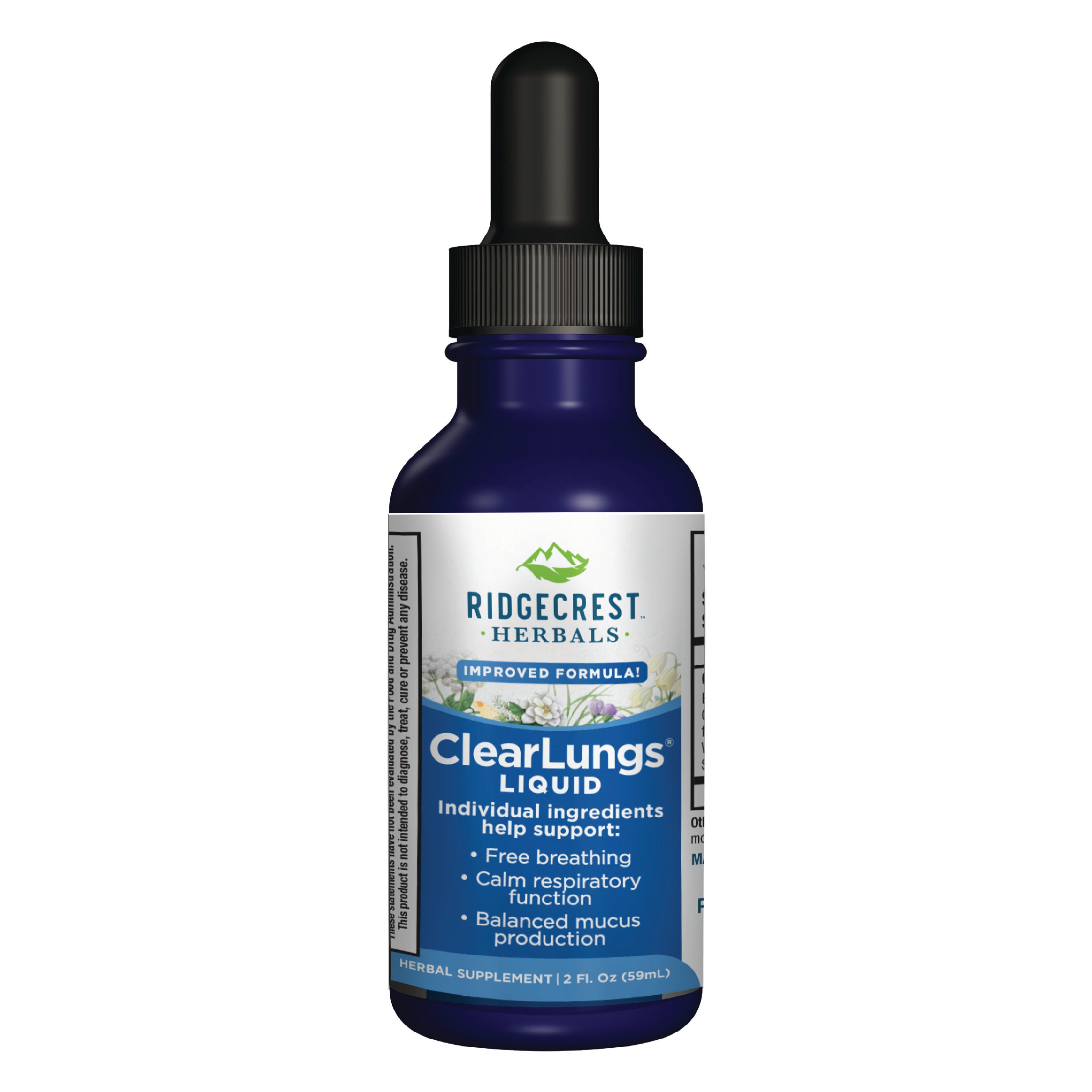 Front tincture bottle image of ClearLungs Liquid on a white background