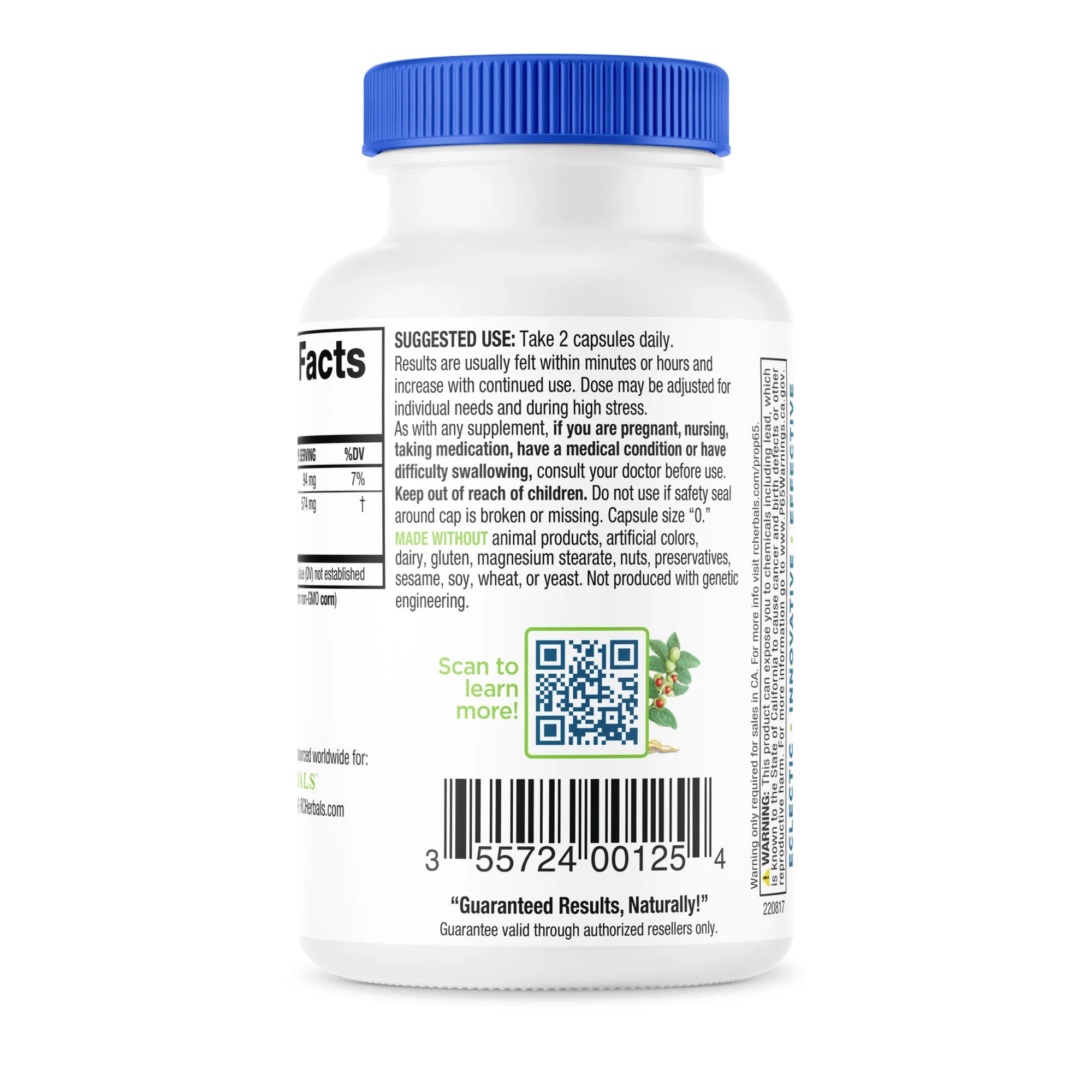 Blood Sugar Balance bottle showing usage instructions, manufacturing details, and a QR code for more information.