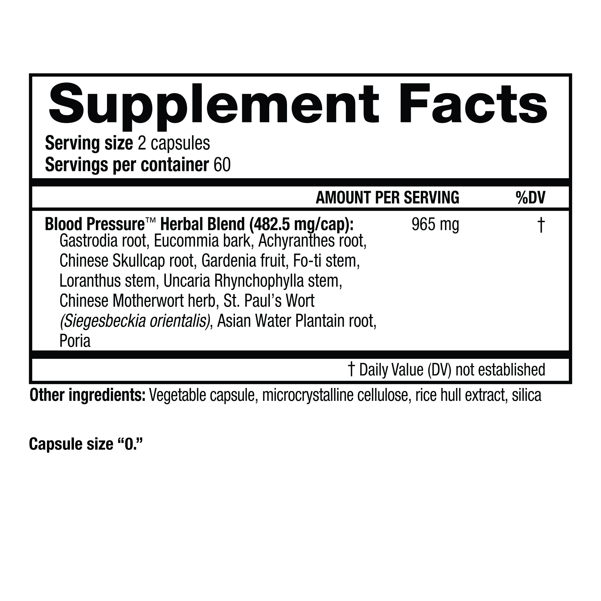 A standard black-and-white "Supplement Facts" panel graphic for Blood Pressure Formula.