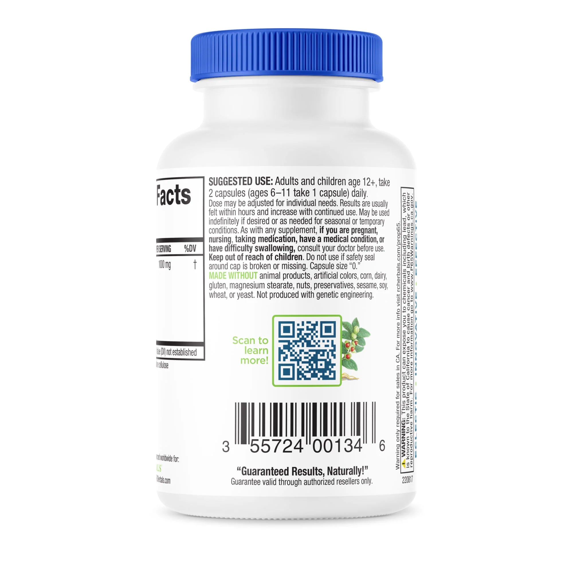  ClearLungs Classic bottle showing usage instructions, manufacturing details, and a QR code for more information.