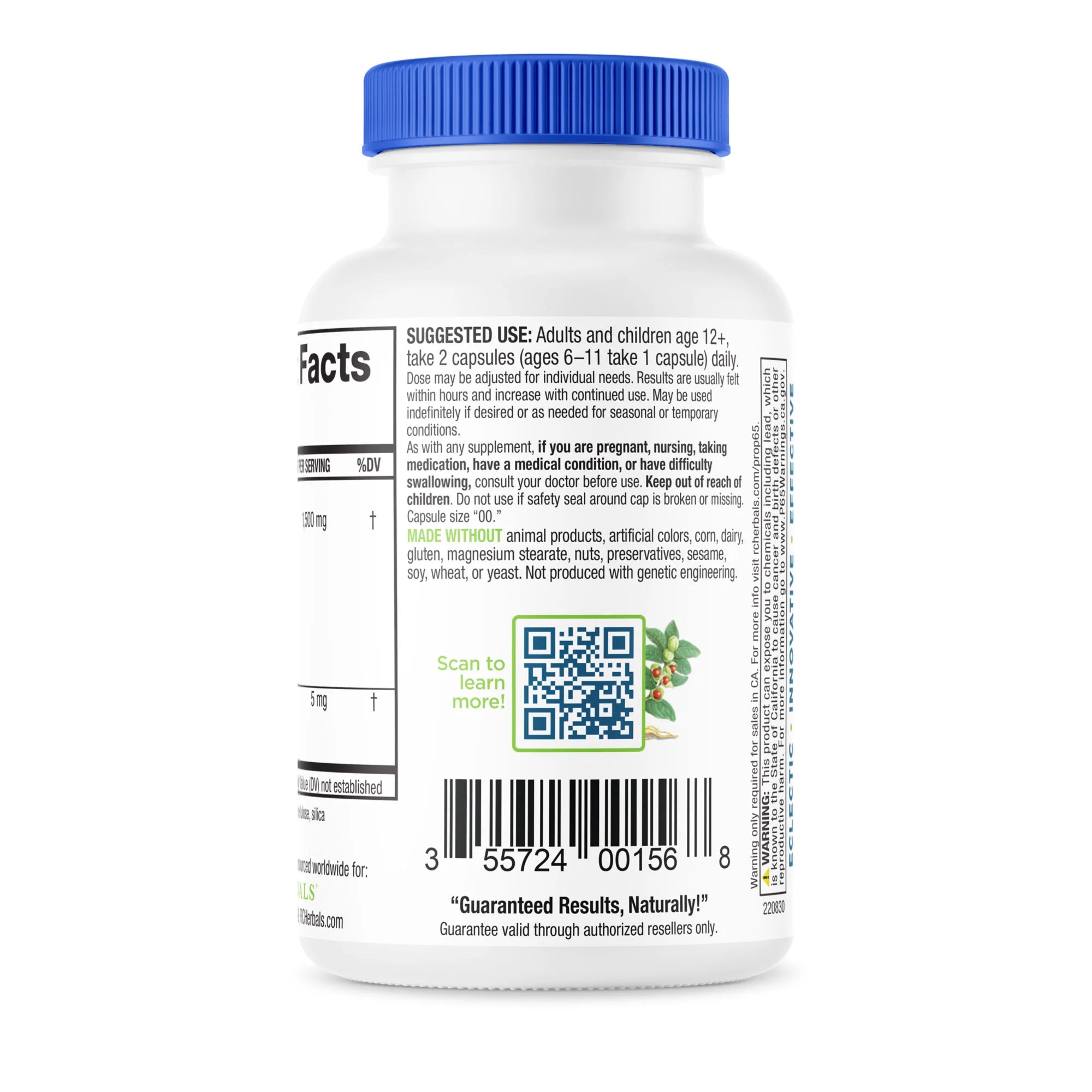  ClearLungs Extra Strength bottle showing usage instructions, manufacturing details, and a QR code for more information.