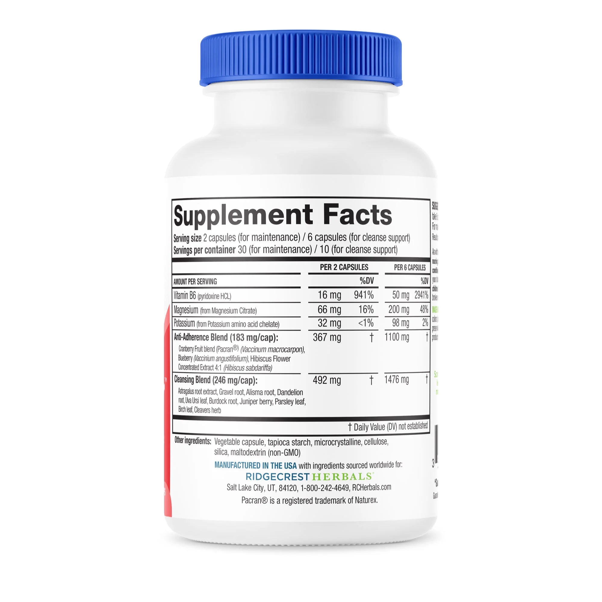 Close-up of GladderBladder's nutrition label showing detailed ingredient and dosage information.